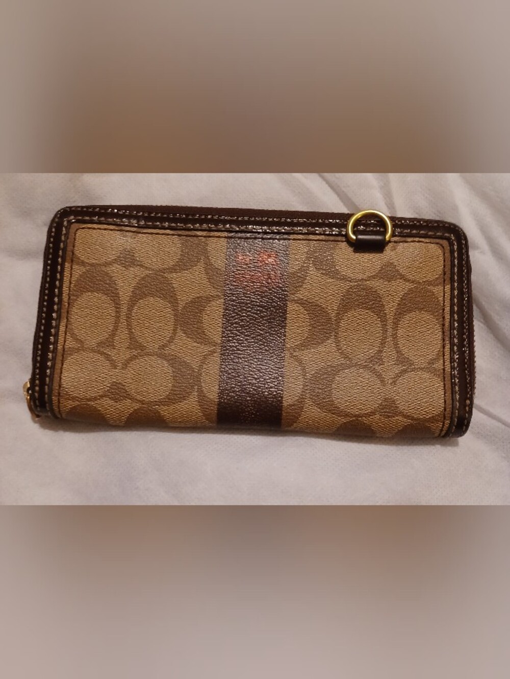 Coach Vintage Brown Signature C Print Monogram Ziparound Wallet With A Vertical